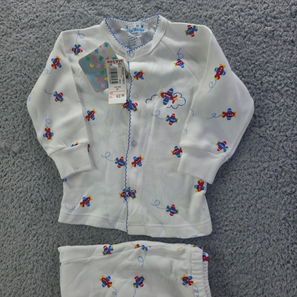 Vintage MiniWear Kids R Us Airplane Print 2 Piece Set White Blue Red 2T NWT